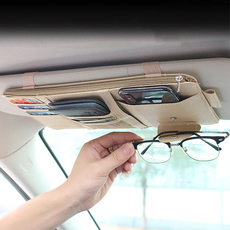 Organizador de parasol para coche, bolsa multibolsillo, organizador de parasol para coche, tipo cremallera, tarjetero, almacenamiento, accesorios de Interior de coche