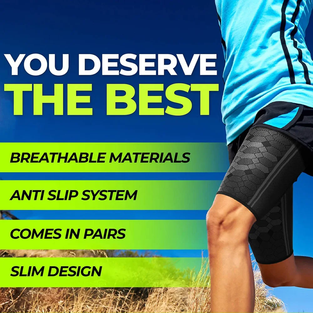 Leg Compression Sleeves Cycling Leg Warmers 1Pair Thigh Compressed Sleeves Hamstring Support Upper Leg Sleeves Thigh For Running Sports Warmers Support Protector