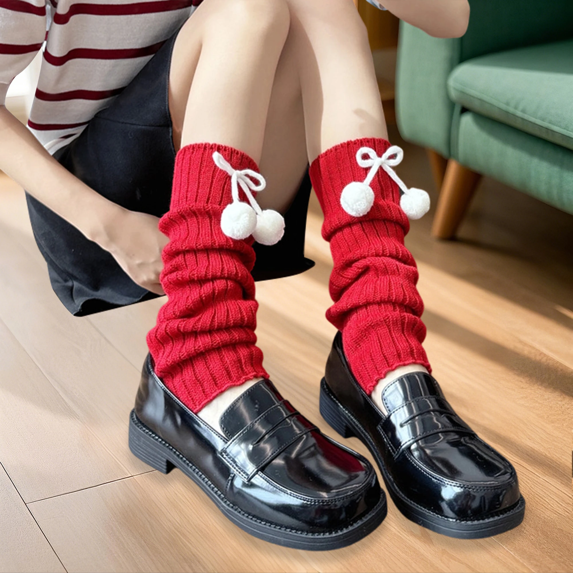 Women s Cable Knit Leg Warmers with Faux Fur Pom Poms Cozy Calf Covers for Stylish Winter Outfits and Parties