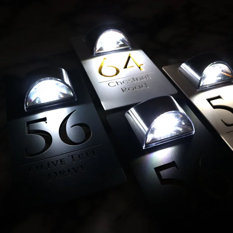 Personalised Solar Illuminated House Door Sign Plaque LED Lit Numbers House Wall Plaques Contemporary Marble Property Number Plate