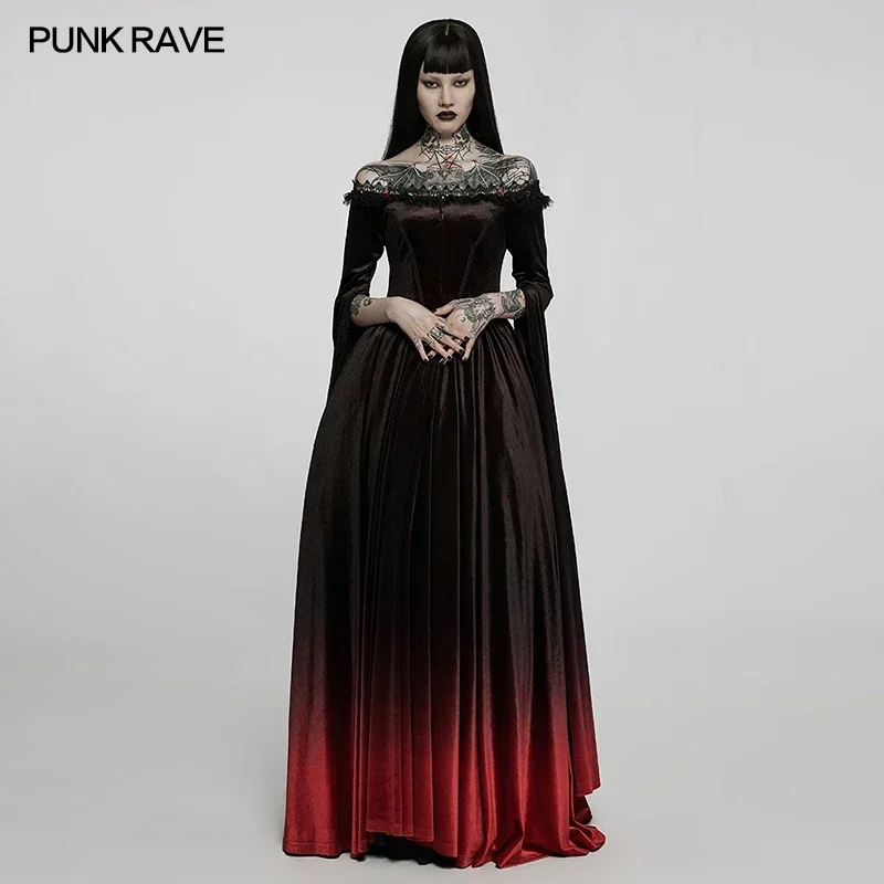 PUNK RAVE Women's Gothic Gradient Velvet Nobility Long Gown