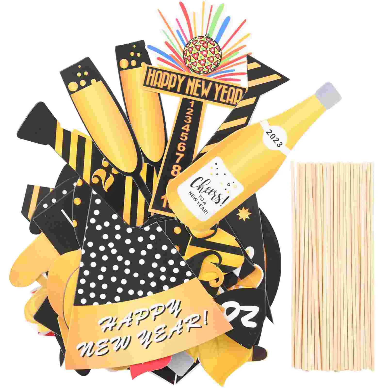 

46Pcs Happy 2023 New Year Paper Photo Props Handheld Photo Props Decor