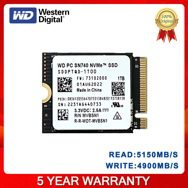 Western Digital WD SN740 512G 1TB 2TB M.2 SSD 2230 NVMe PCIe Gen 4x4 SSD para Microsoft Surface ProX Surface Laptop 3 Steam Deck