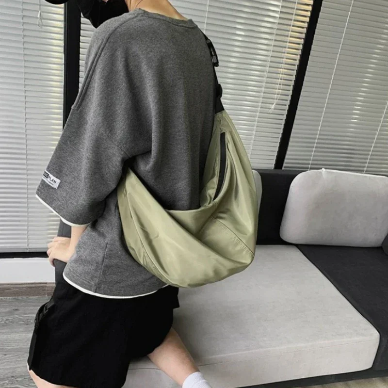 Men's Solid Color Waterproof Nylon Crossbody Bag - Large Capacity Harajuku Style Shoulder Purse