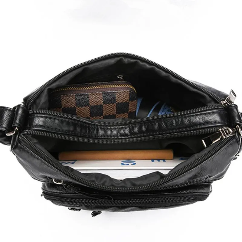 Fashionable Four Seasons Soft Leather Multi Pocket Cross Bags, Multi Layer Zipper Pouch Single Shoulder Bag for Women Daily Use