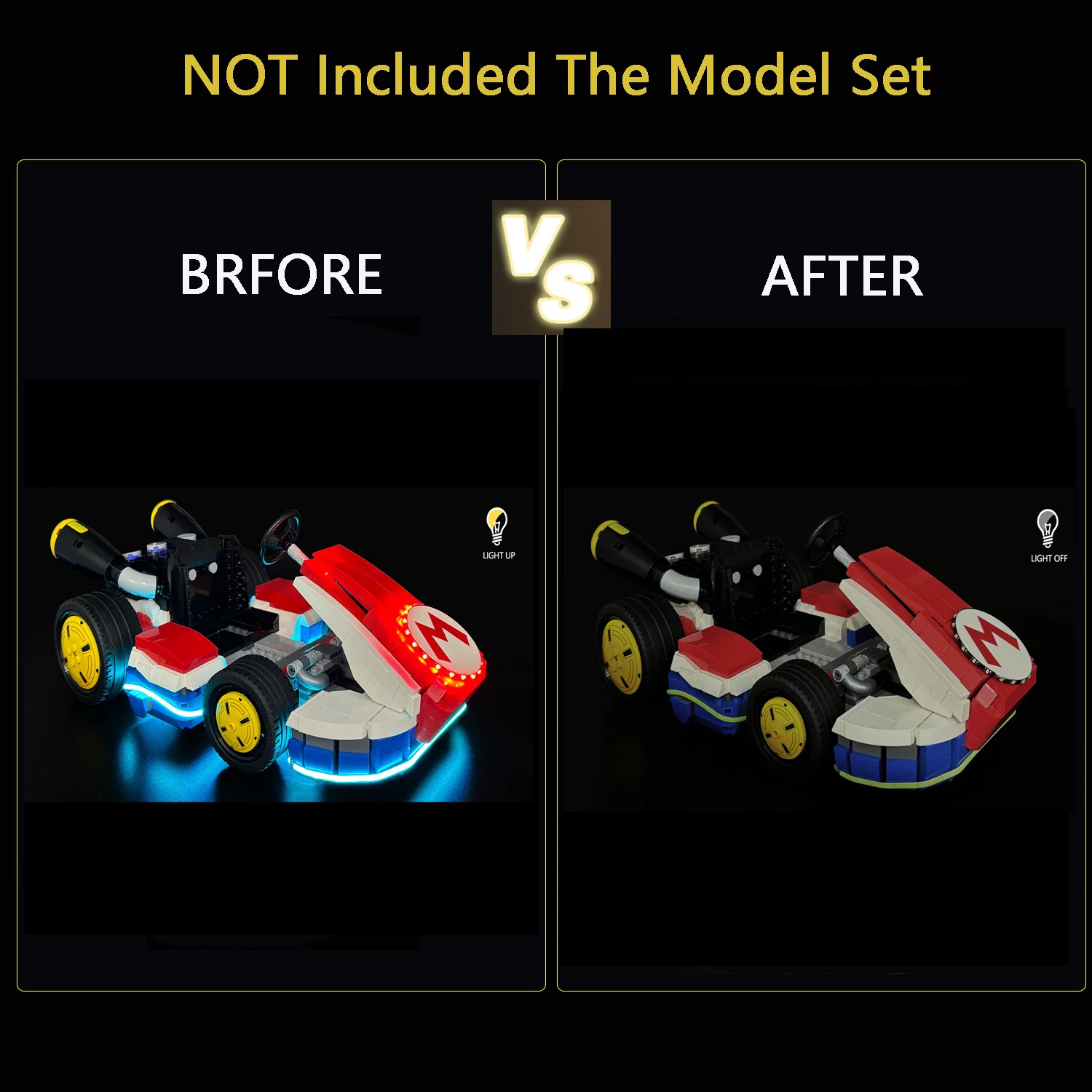 Lego 72037 Mario Kart ile Uyumlu LED Işık Kiti – Mario ve Standart Kart Yapı Taşları (Model Tuğlaları Dahil DEĞİLDİR)