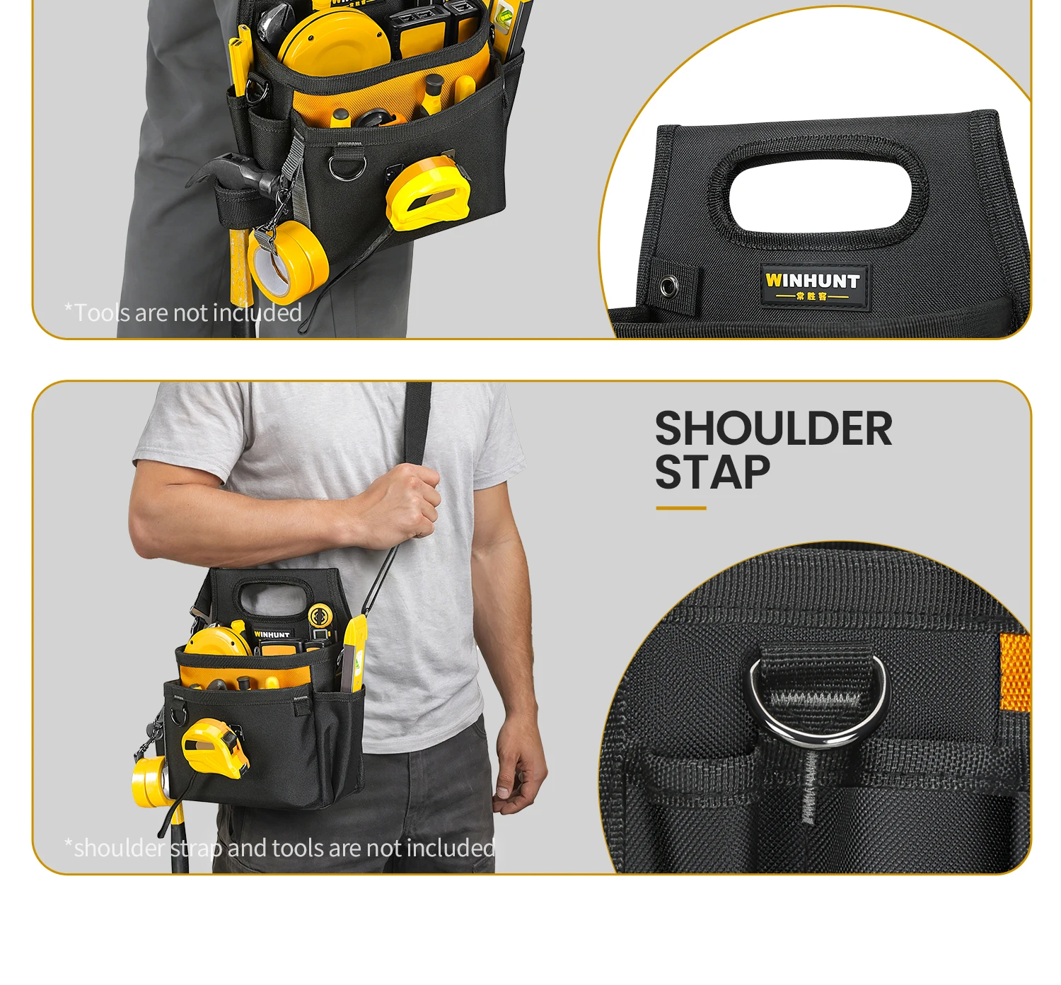 WINHUNT Werkzeugtasche, Robuste Werkzeuggürteltasche mit Verstellbarem Gürtel, Mehrfach-Taschen Utility-Werkzeugtasche für Elektriker – Detail 7