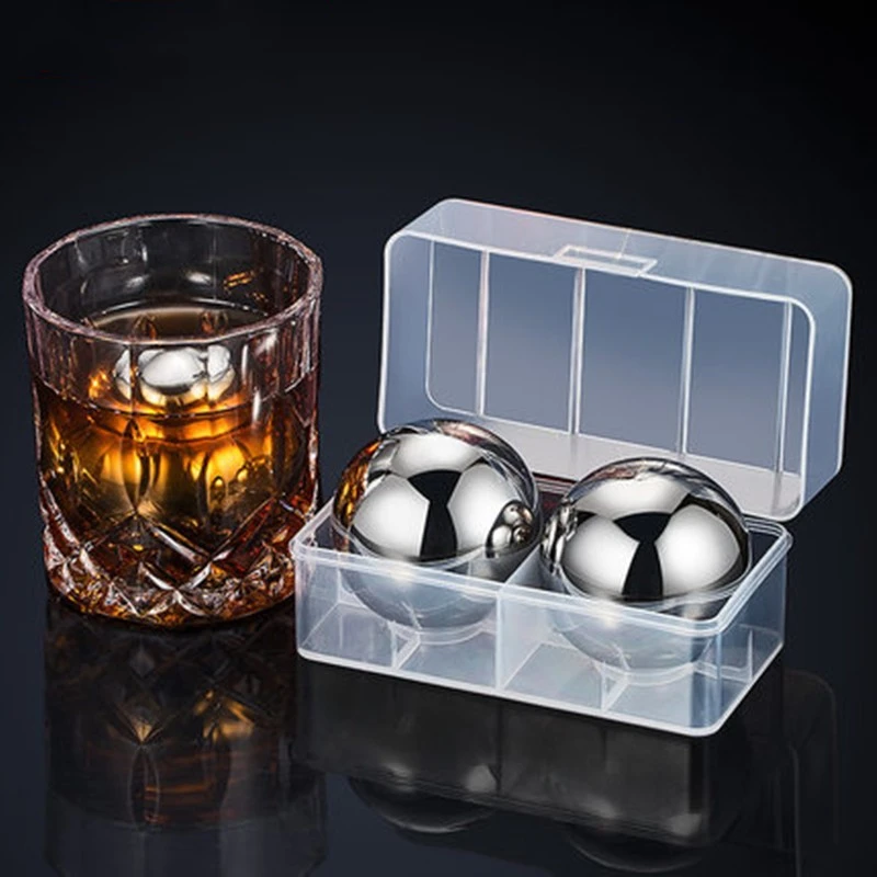 Steel Cubes,38/55MM Ice Cube Stainless,Stainless Steel Whiskey Stones,Round Ice Grain Wine With Frozen Alcohol Metal Ball