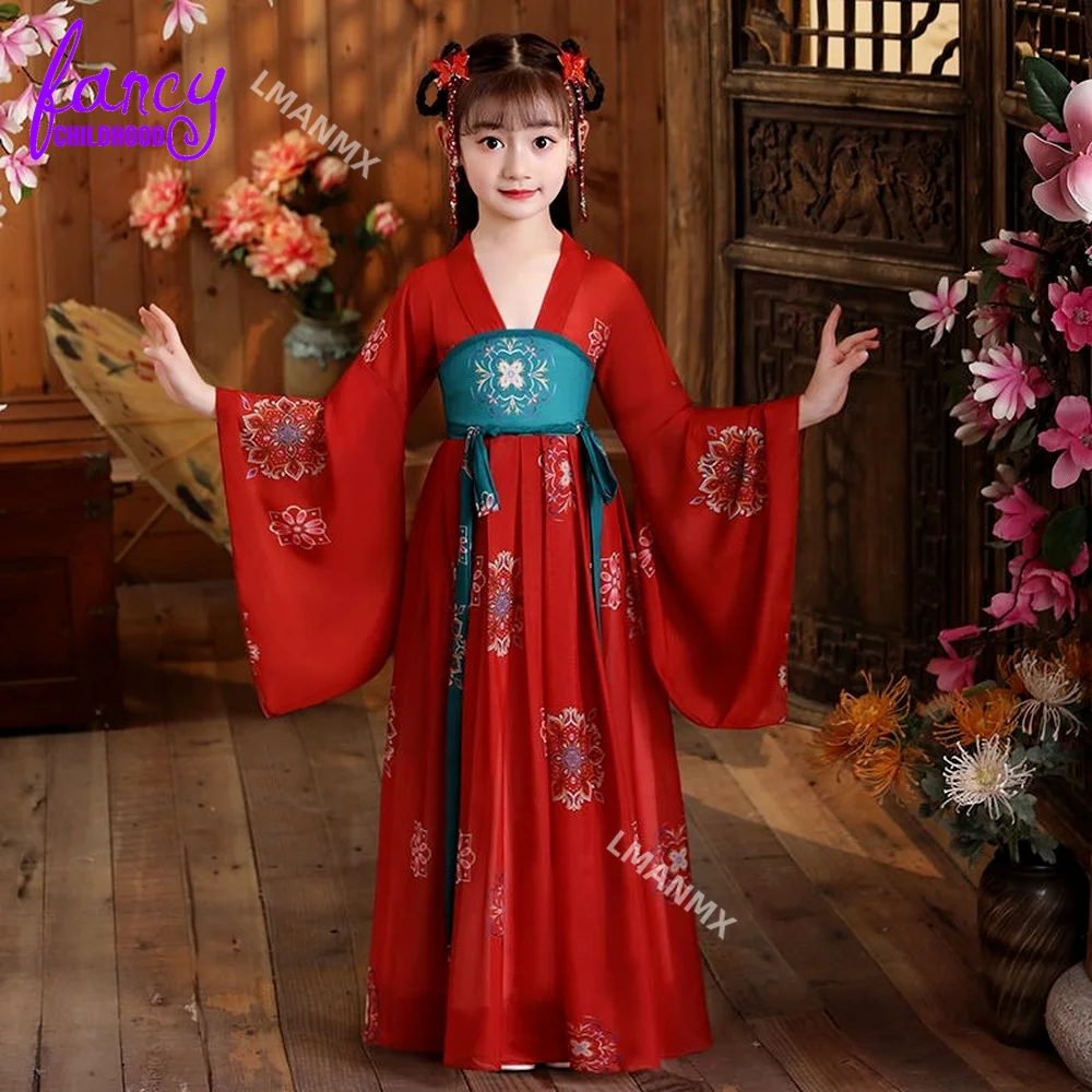 Ancient Kids Traditional Dresses Chinese Outfit Girls Costume Folk Dance Performance Hanfu Dress for Children images - 6