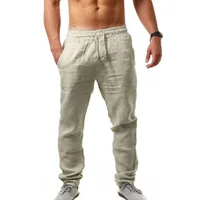Printemps/été nouveau 9 couleurs hommes couleur unie coton lin pantalon automne Streetwear mode décontracté couleur unie pantalon ample 5