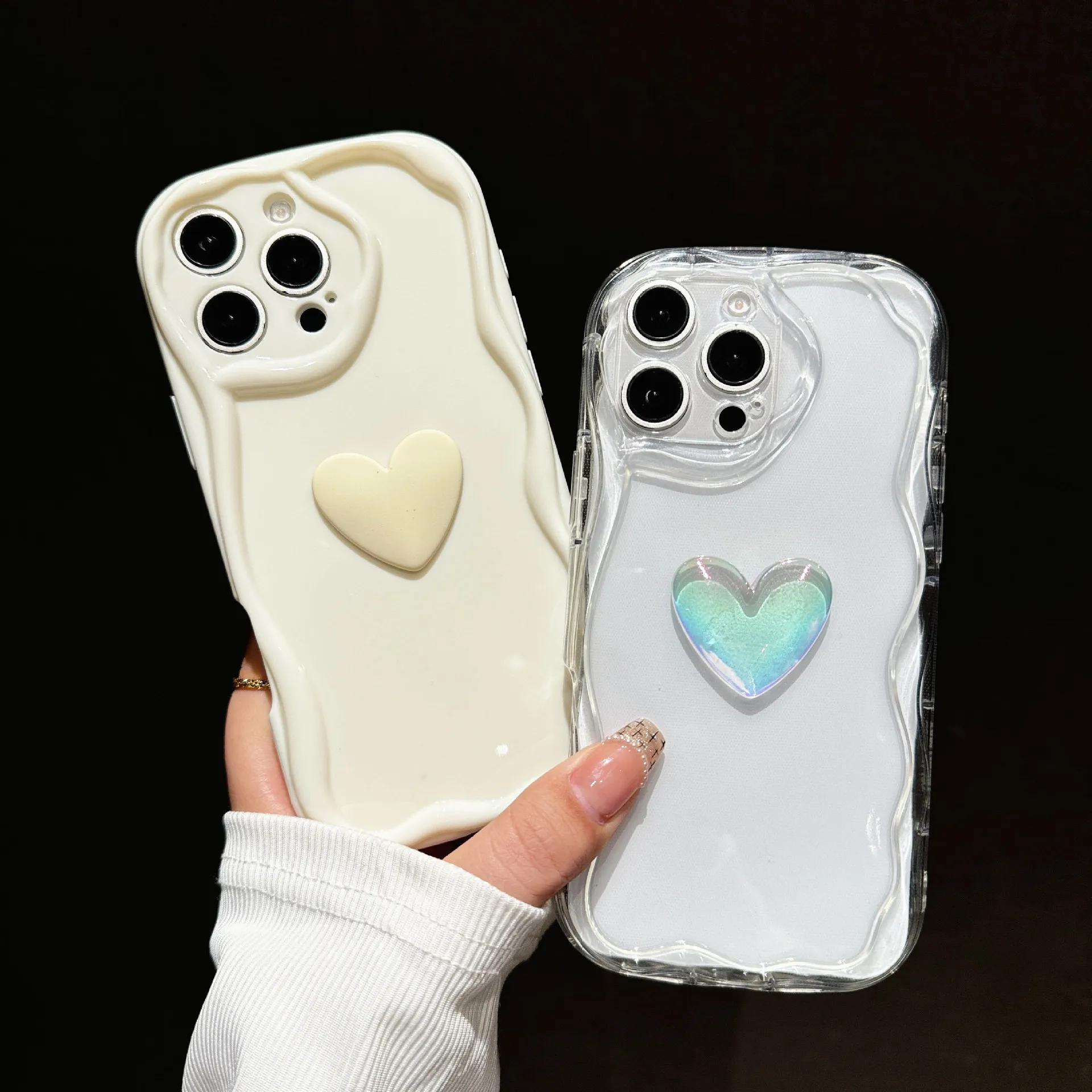 Wave Love Heart Shockproof Phone Case - 3D Design
