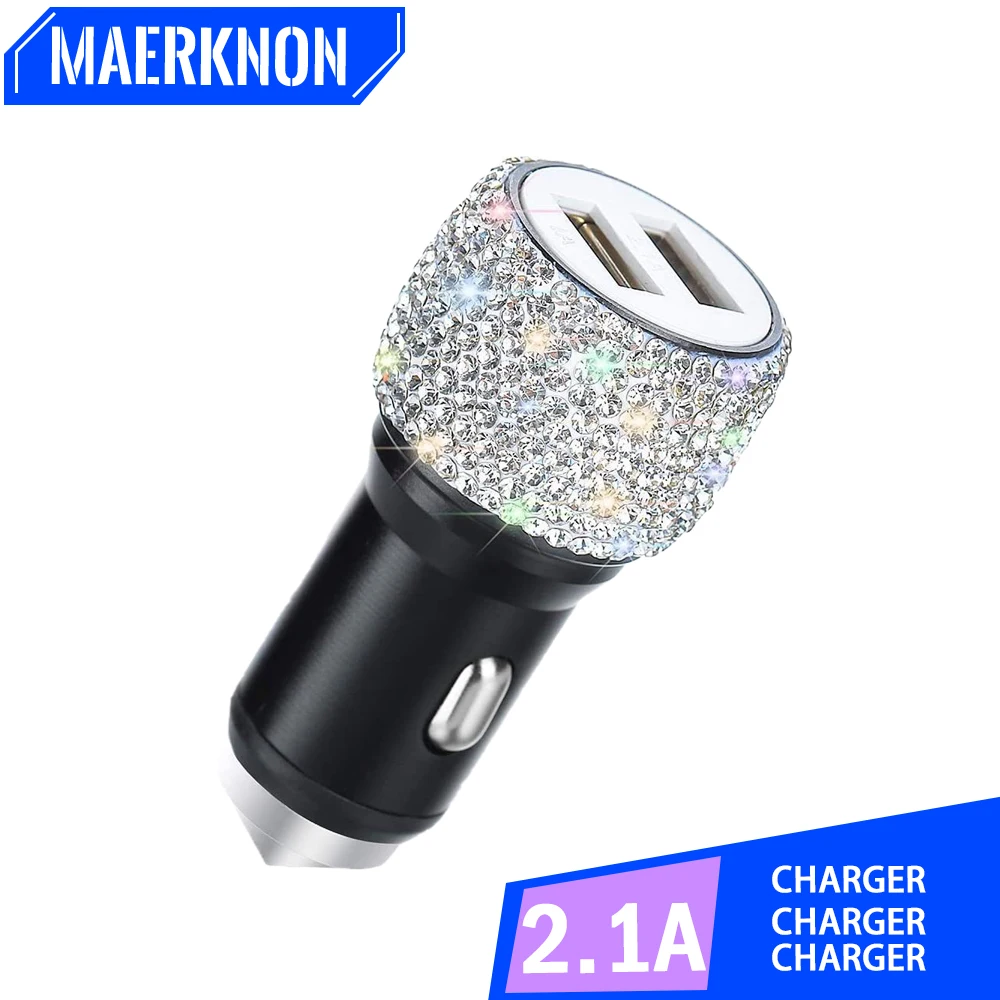 

Dual USB Car Charger 5V 2.1A Fast Charging Adapter New Bling Handmade Rhinestones Crystal Car Charger Car Accessories For Woman