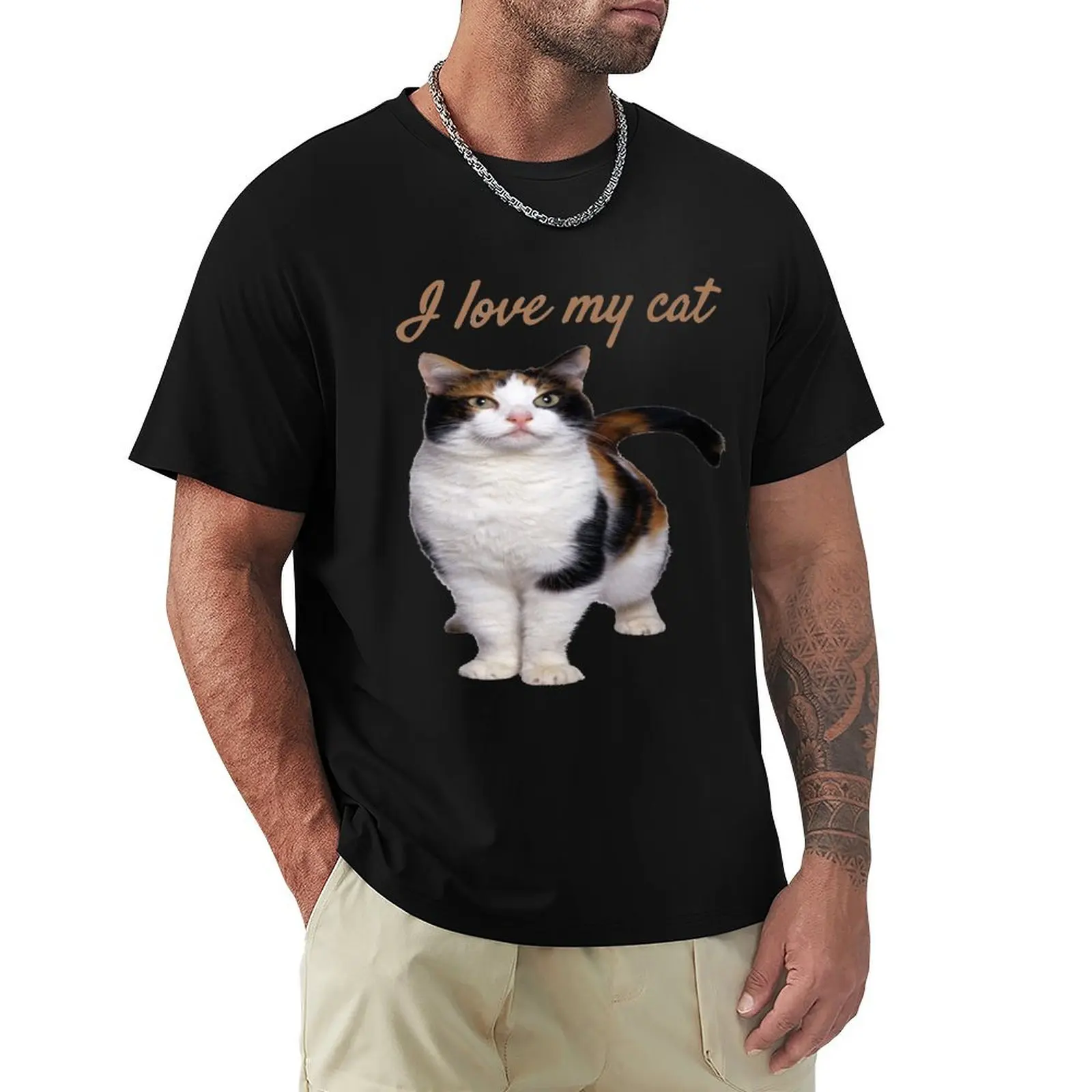 

Футболка I Love My Cat, блузка для мальчиков, белые рубашки, футболка с графическим рисунком, винтажная облегающая футболка для мужчин