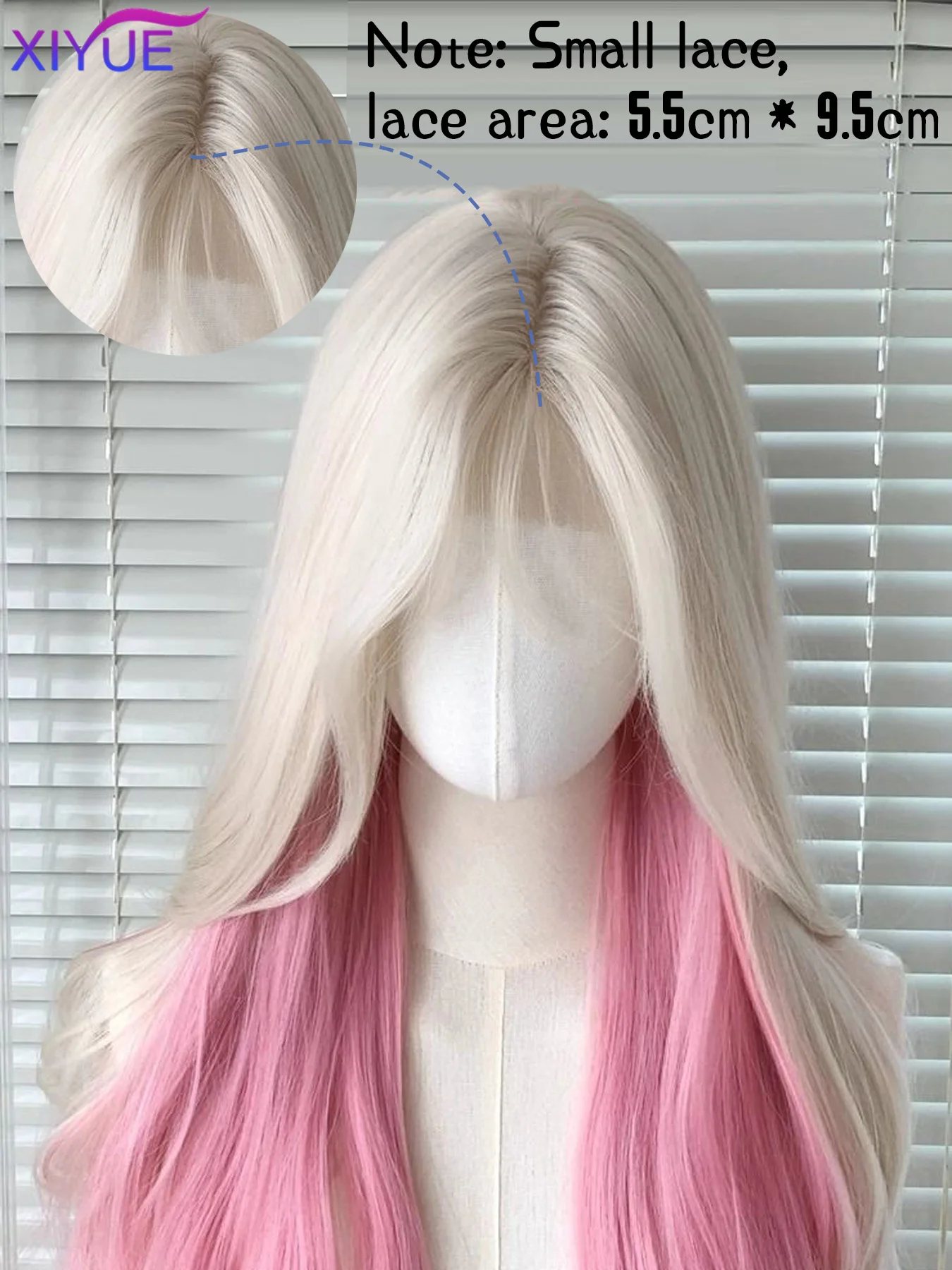 XIYUE Long Natural Wavy Platinum Blonde Pink Synthetic Wigs with Bangs for Women Heat Resistant Fiber Cosplay Party Lolita