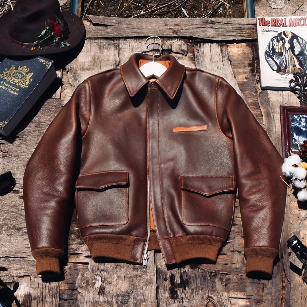 

Tailor Brando Super Top Quality Italian Vegetable Tanned Cowhide A2 Pilot Jacket Men's Vintage Leather Jacket