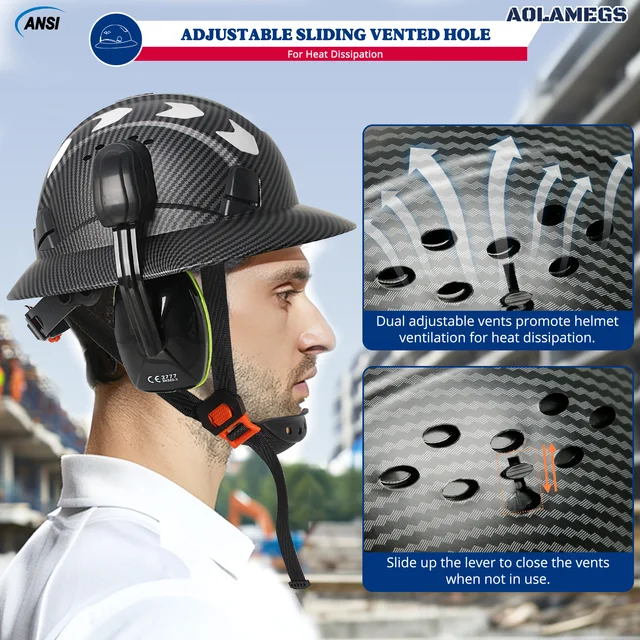 Carbon Fibre Full Brim Safety Cap with Earmuffs
