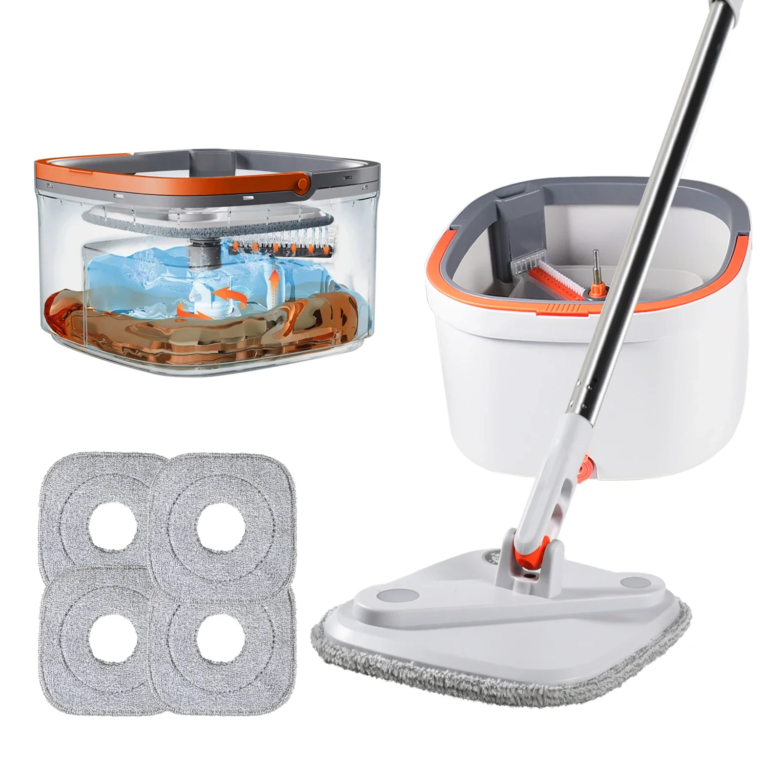 

Mop Lazy Cleaning No Household Rotation Microfiber Round Dual Drive Spin Adjustable 360° Floating Floor Hand-washing