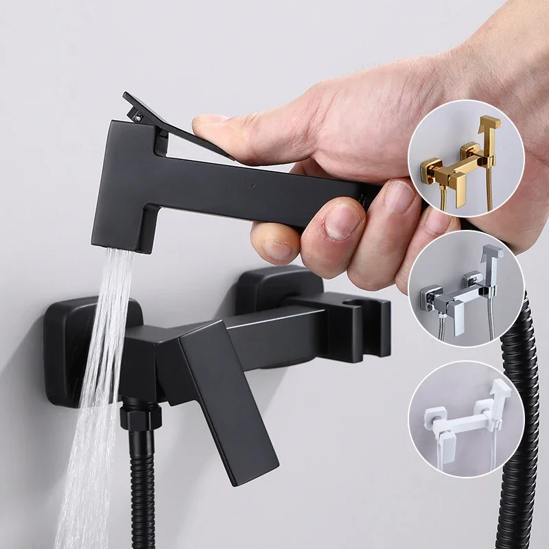 

Brass Bidet Faucet Gold Handheld Toilet Bidet Sprayer Hygienic Shower Toilet Faucets Hot Cold Water Tap Self Cleaning