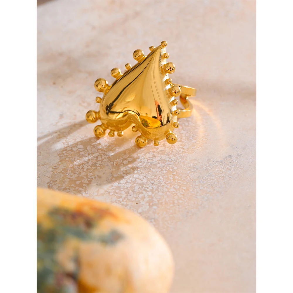 Yhpup Stainless Steel Heart Love Cast Ring 18K Gold Color Plated Charm Gift