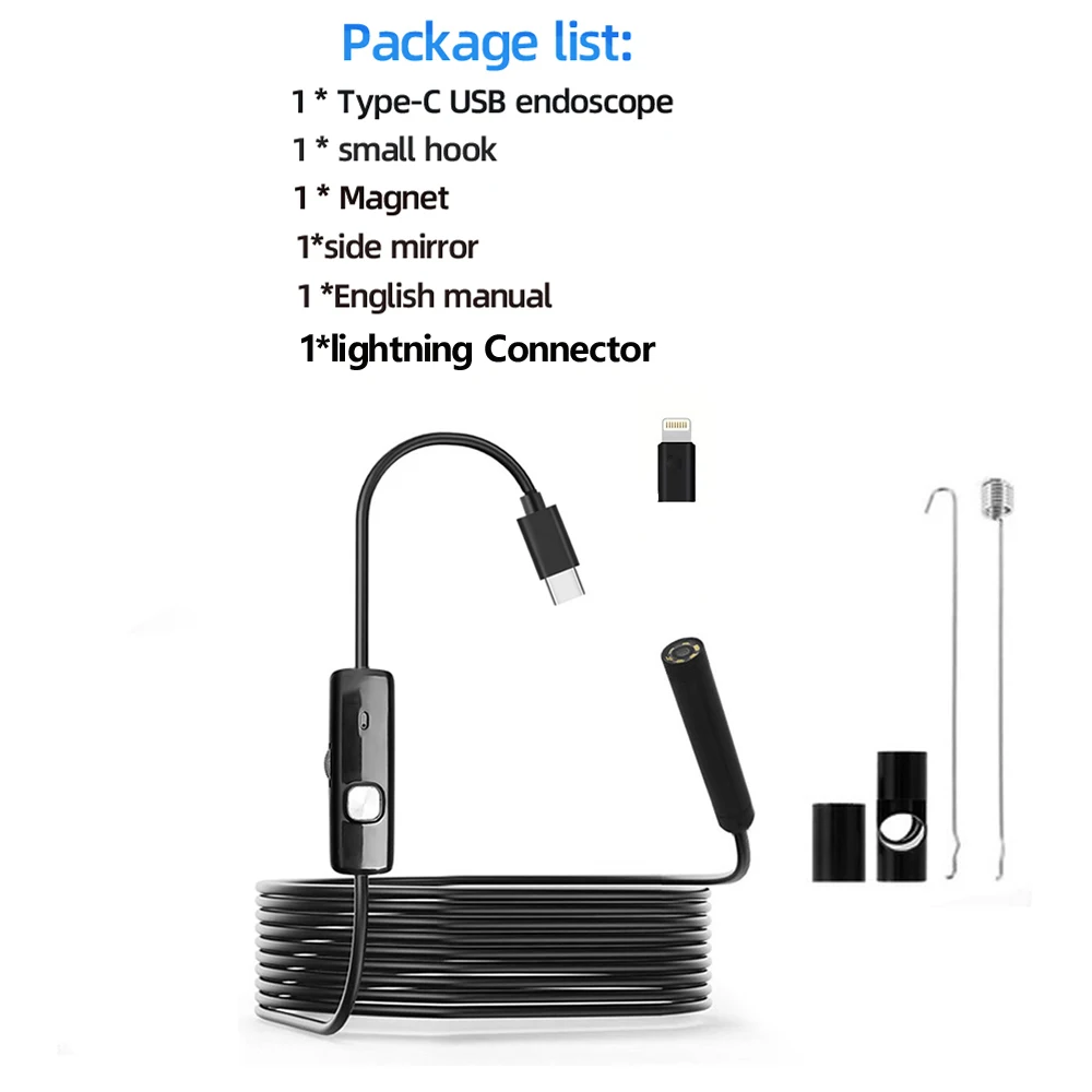 Endoscope Camera For iPhone and Type-c Android Cars Endoscopic Waterproof 8 LEDs Borescope Automobile engine Inspection 6