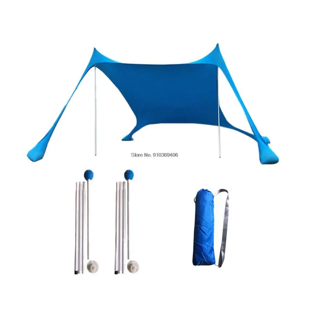 

210*210cm Family Beach Sunshade Lightweight Sun Shade Tent w/ Sandbag Anchors UPF50+ UV Large Portable Canopy for Parks Outdoor