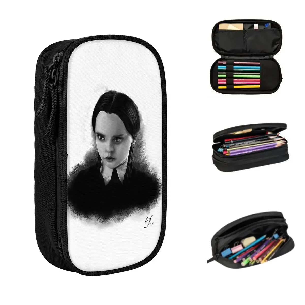Wednesday Addams Pencil Cases Large Storage Pen Bags Pen Box Pencil Pouch For Boys Girls Students Stationery School Office