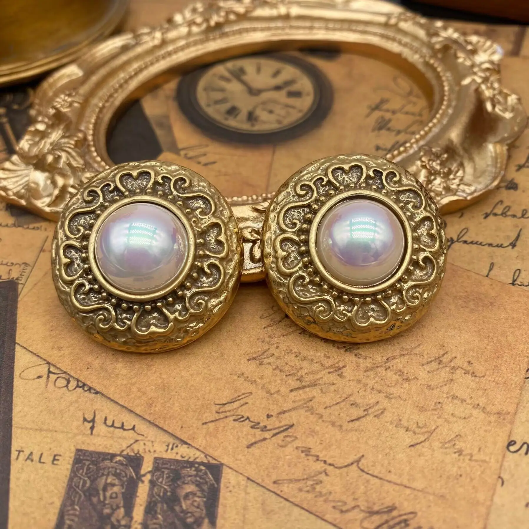 

Antique Jewelry Embedded Sophisticated Statement Pearl Earrings