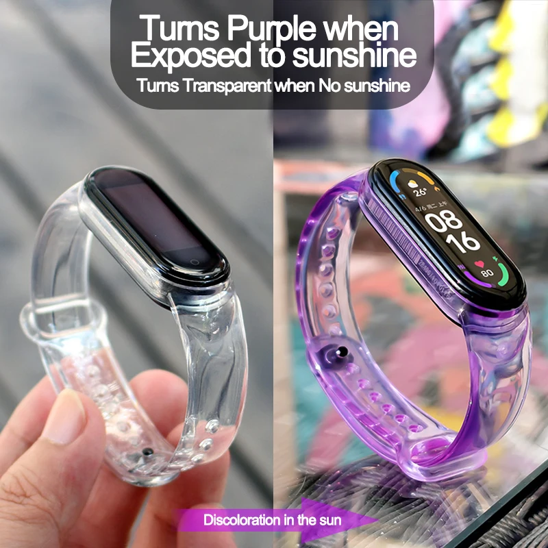 

For Mi Band 6 5 4 3 Watch Strap Transparent See Light Change Color Silicone Xiaomi 6 5 Replacement Bracelet Smart Fitness Wrist