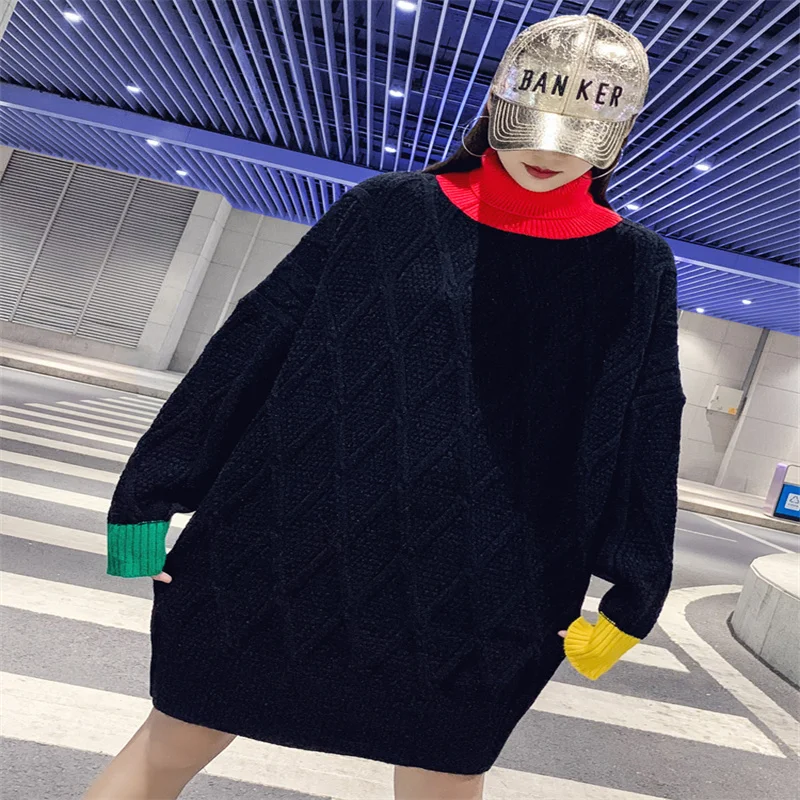 

Sandro Rivers Diamond Fried Dough Twist High Neck Sweater Women's Loose Autumn/Winter 2022 Medium Length Underlay Knit