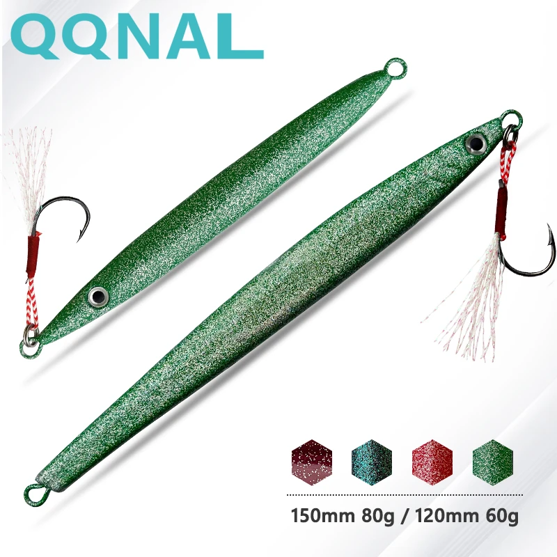 QQNAL Agulha de pesca marítima, Jig Long Metal Rattle Lure, afundamento