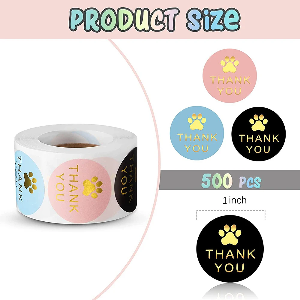 100-500Pcs Round Dog Paw Print Thank You Label Stickers Used for Shipping and Mailing Box Seal Labels Decorative Gifts Stickers