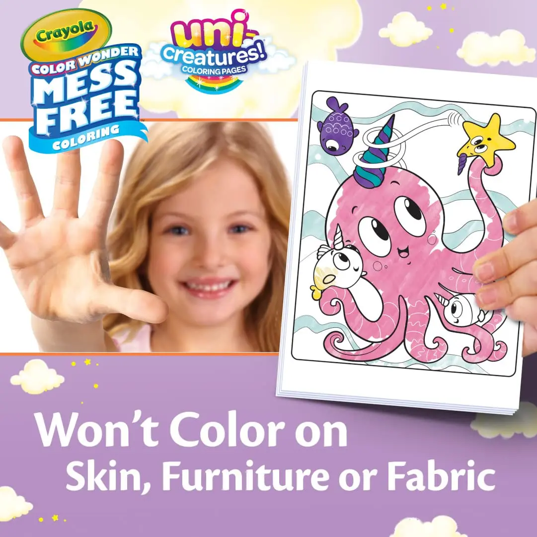 Crayola Color Wonder Unicreatures, 유니콘 엉망이 없는 색칠 페이지 및 마커, 어린이 선물, 3 세, 4 세, 5 세, 6 세