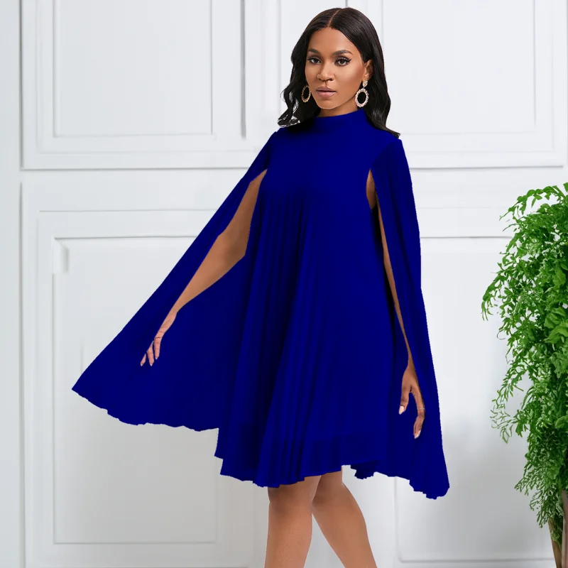 African Dresses for Women Summer Elegant African Women Party Polyester Bat Sleeves Pleated Dress Fashion Evening Birthday Gowns