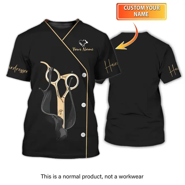 Barbershop Customized Name Uniform Tees Unisex Loose T Shirts Barber Oversized Workwear Pullover for Women and Men Short Sleeves 1