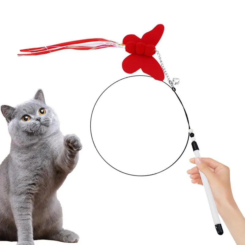

Interactive Butterfly Cat Teaser Wand Toys Fishing Pole Toy With Bell Flexible Steel Wire Fun Exerciser Playing Toy Supplies
