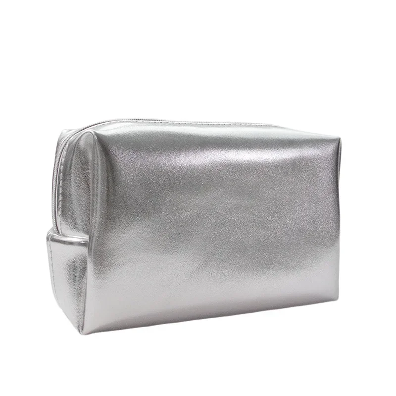 New Fashion Silver Soft Leather Clutch Cosmetic Bag Travel Portable Bathroom Organizer Storage Makeup Bag Toilet Bag Pouch 3