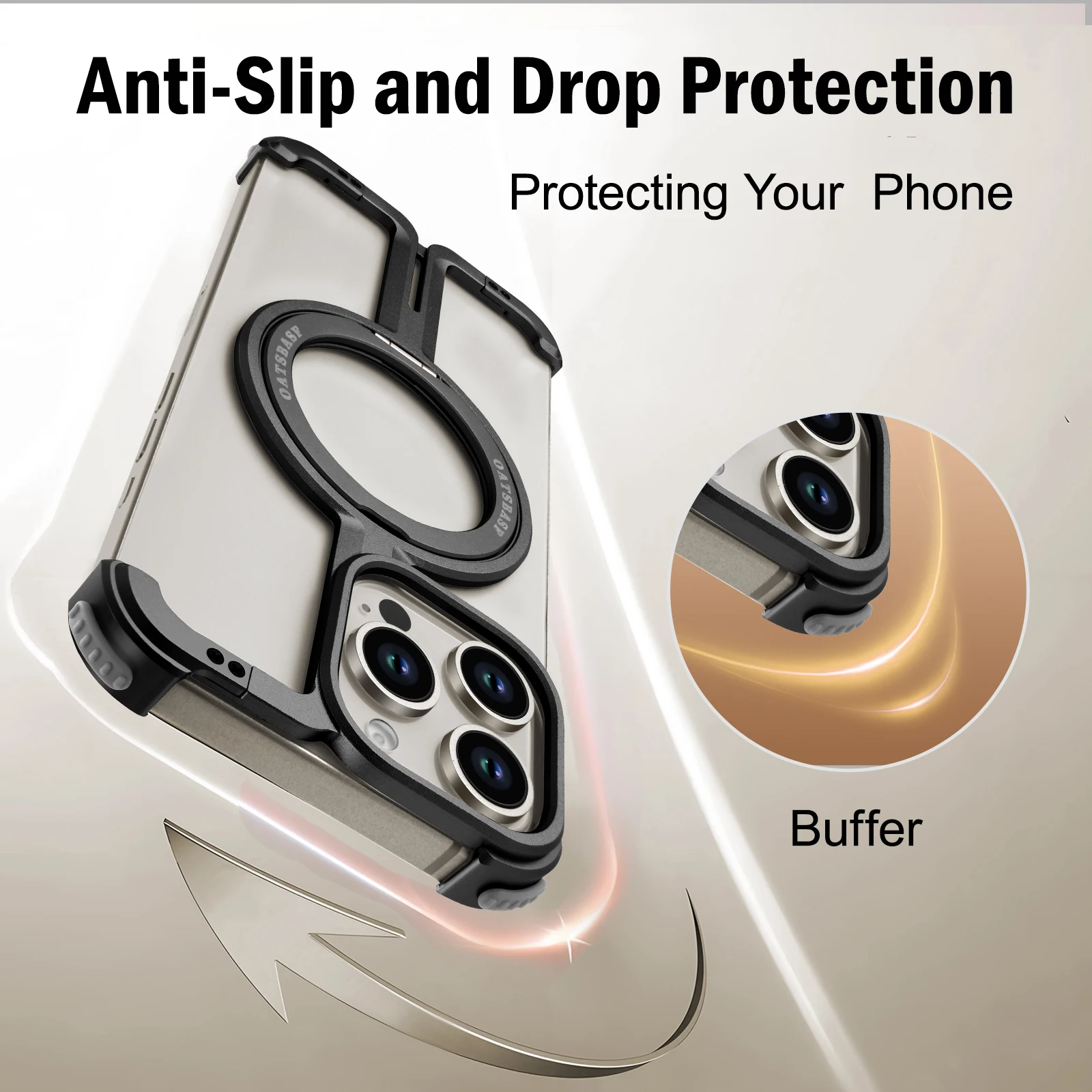 Eary Minimalist Phone Case for iPhone 16 Pro Max with Kickstand 360° Rotatable Magnetic Ring Stand Metal Frameless Bumper Cover