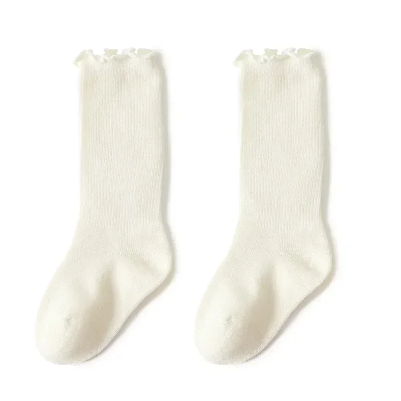 Autumn Baby Ruffle Girls Socks Knee High Cotton Long Sock Kids Soft Solid Toddlers Socks Children Princess for 0-5Y Spring