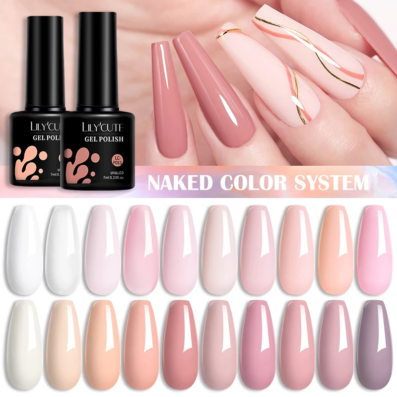 Lilycute 7Ml Gel Nail Polish Pink Nude All For Manicure Semi Permanent Soak Off Gel Uv Led Nail Art Vernice Base Top Matte Coat