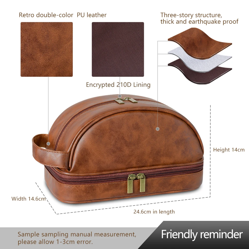 Men's leather makeup bag for travel men's high-end sense large capacity storage travel wash bag waterproof toiletry bag 3
