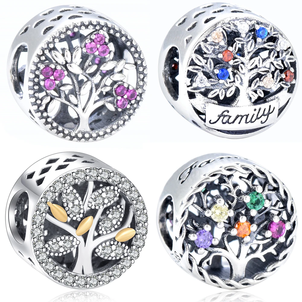 

European European 925 Sterling Silver AAA CZ Life Tree Heart Charm For Original Women Bracelet Necklace Chain