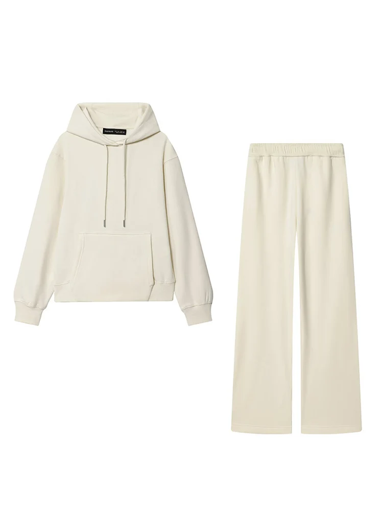 2025 New Women's Sport Pant 2Pcs Suit Solid Color Tracksuits Hooded Pullover Sweatshirt Casual Pants Sets Ladies Sportswear