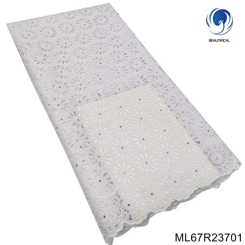 

Solid Color 2023 New Nigerian Cotton Swiss Yarn Lace Plus Drill Wedding Dress Stitched with High Quality Embroidery ML67R237