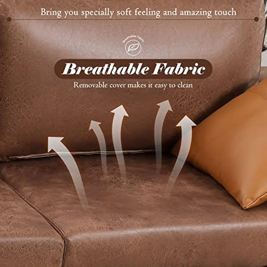 Description Picture 4 of itemSofa Couch for Living Room,Small Couches,Faux Leather Loveseat,Mid Century Modern Sofas,Brown Comfy Love Seat for Lounge, Office