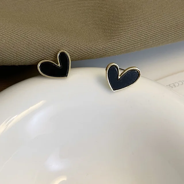 Trend Asymmetric Hollow Heart Earrings for Women 2021 Beautiful Girl Cute Party Jewelry Korean Yellow Blue Stdu Earrings KF679-Black