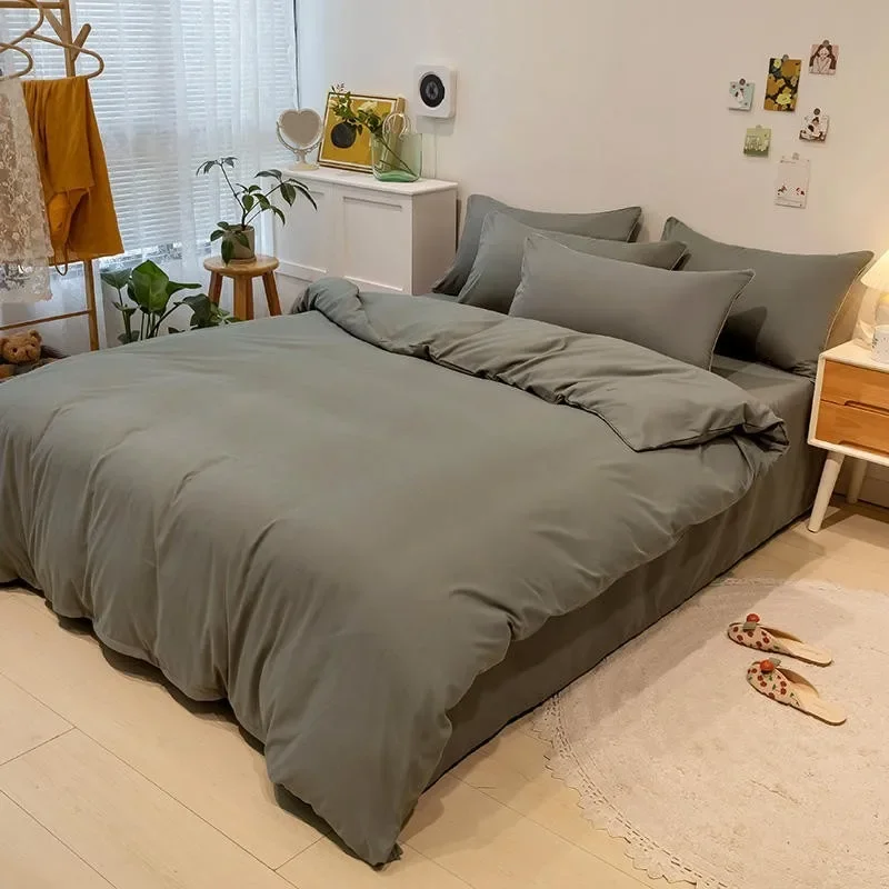 

Soft Breathable Simple Solid Color Bedding Set with Zipper 4Pcs Twin Full Queen King 4/6Pcs Comforter Cover Bedsheet Pillowcases