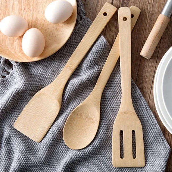 Natural Bamboo Wood Kitchen Spatula Spoon Holder Cooking Utensils Wok Shovel Accessories