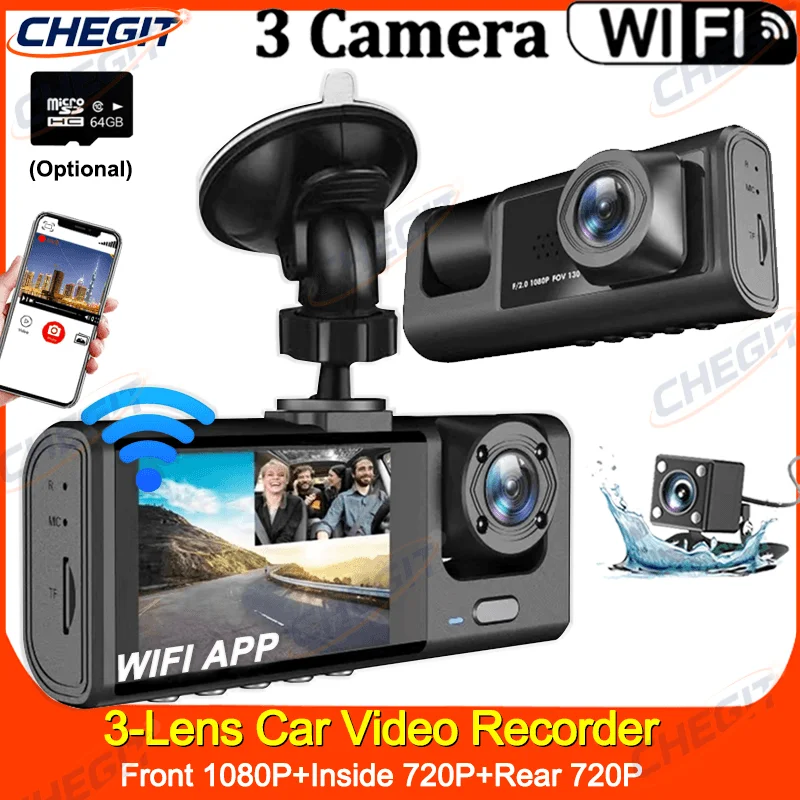 3Camera Dash Cam For Car Camera 1080P Video Recorder WIFI Car DVR 2lens Front Rear View Camera Night Vision Car Accessories