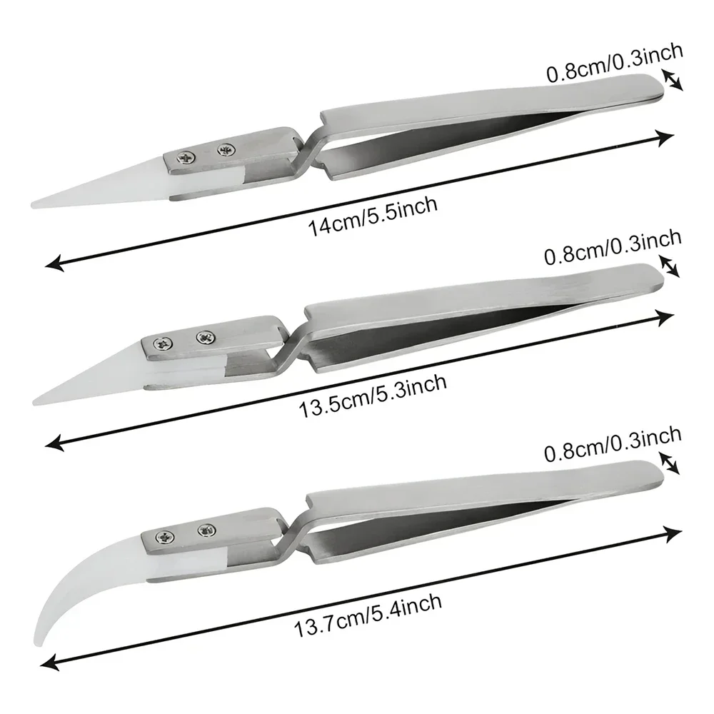 1/5pcs ceramic straight tip electronic soldering tweezers anti-static reverse acid resistant precision chuck