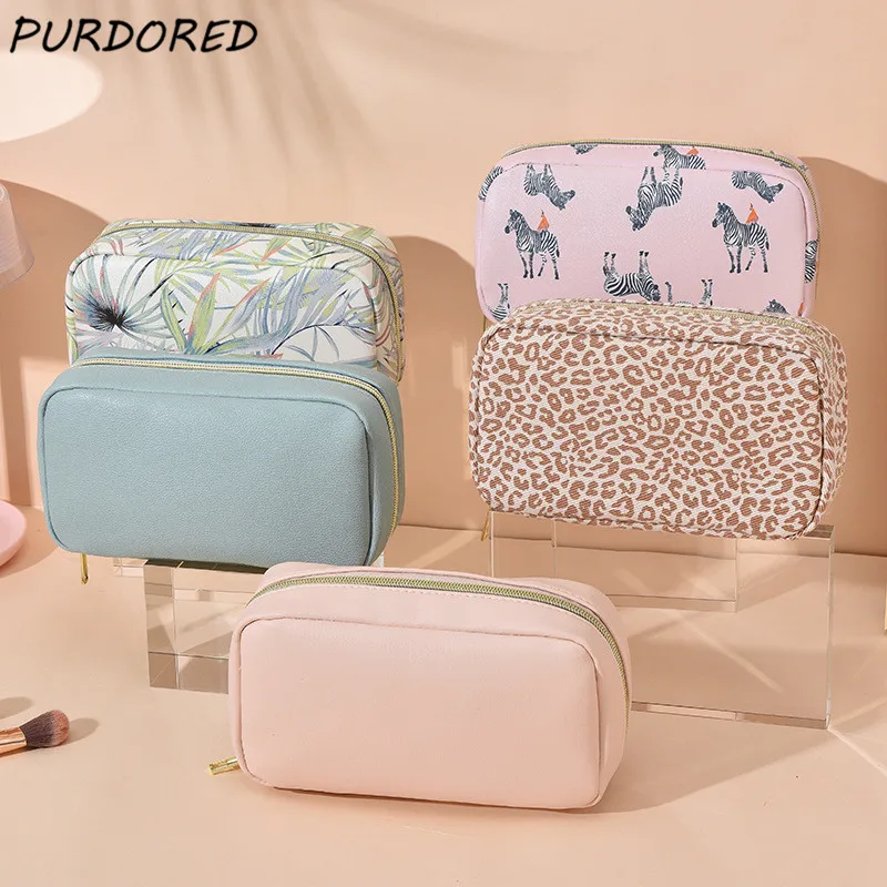 PURDORED 1 Pc Women Leopard Makeup Bag Zipper Waterproof Pu Leather Cosmetic Female Travel Make Up Organizer Beauty Case | Багаж и сумки